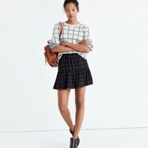 Madewell Black White Windowpane Ruffle Hem Skirt NWOT